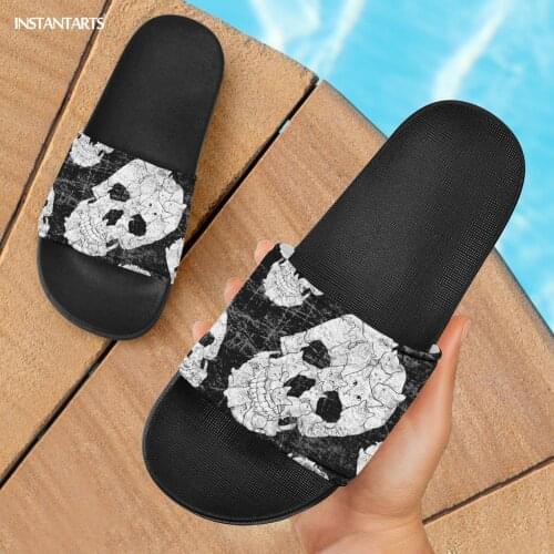 INSTANTARTS White Skull Funk Patterns Casual Flip Flop Home Footwear Light Bathroom Slipper Travel Fashion Beach Sandals Mujer