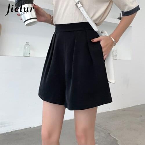 Jielur High Waist Shorts Women Summer Plus Size S-2XL Loose Casual Short Pleated Wide Leg Hot Cool Shorts Female White Black New