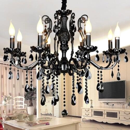 Modern chandeliers lights led crystal candle chandelier American restaurant bedroom retro iron candle Black Chandelier Home E14