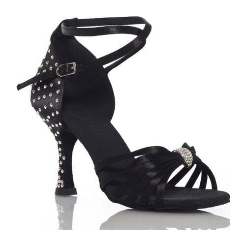 Latin Dance Shoes Womens Rhinestone Heel Dance Shoes Salsa Dance Shoes Party Ballroom Dance Profession Satin Brilliance A123