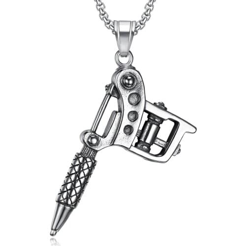 Creative Vintage Mini Tattoo Machine Necklace Punk Style Tattoo Gun Pendant Necklace Women Men Hip Hop Jewelry