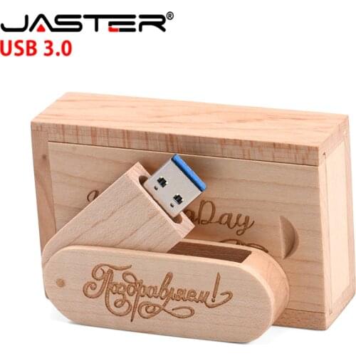 JASTER USB 3.0 LOGO Customized rotatable Wooden USB Flash Drive Pendrive Memory Stick pen drive 4GB 16GB 32GB 64GB free shipping