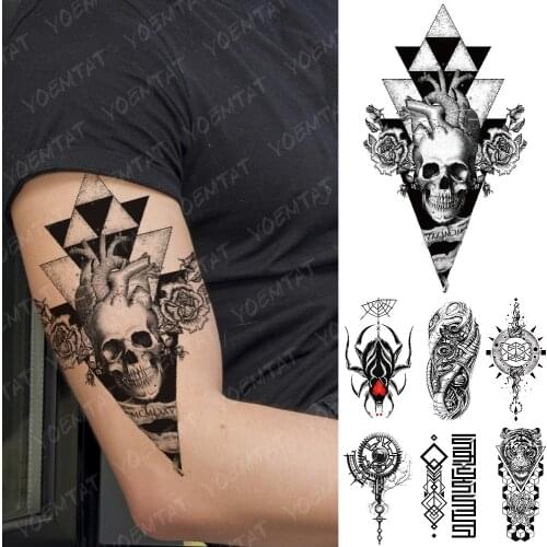 Waterproof Temporary Tattoo Sticker Triangle Heart Skull Flash Tattoos Spider Tiger Geometry Body Art Arm Fake Tatoo Women Men