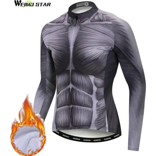 Weimostar Muscle Cycling Jersey Winter Long Sleeve Thermal Fleece mtb Bike Jersey Shirt Ropa Ciclismo Windproof Bicycle Clothing