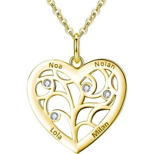 Xiaojing Personalise 925 Sterling Silver Tree of Life Heart Necklace for Women Gift Custom Birthstone and Engraving Name Jewelry