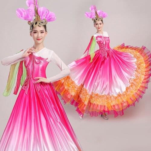 2020 New Opening Dance Big Swing Skirt Gradient Color National Dance Skirt Adult Chorus Performance Stage Long Dresses DL6134