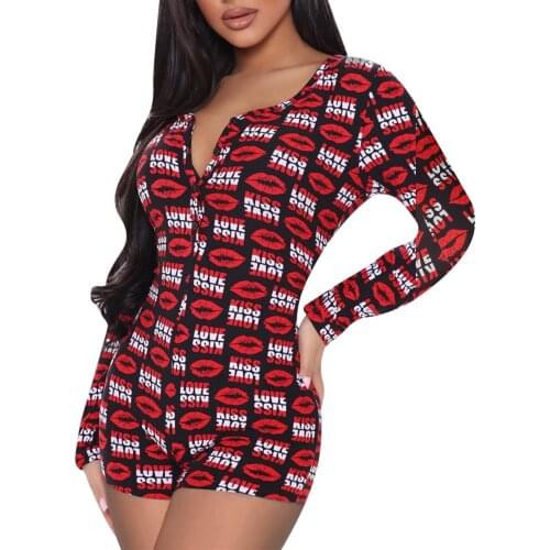 Womans Sexy Cartoon Printed Jumpsuit, V-neck Long/Short Sleeve Elastic Slim , Daily Life