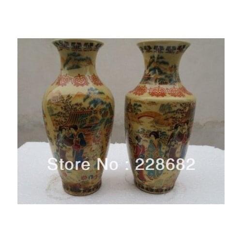 1 pair chinese Famille Rose porcelain hand Painting vase 22*12CM/pc free shipping