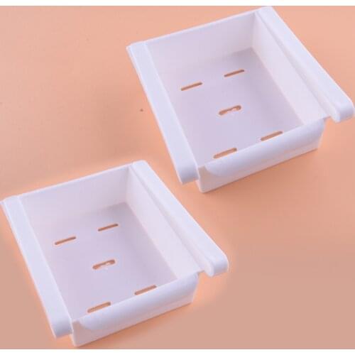 2Pcs Plastic White Refrigerator Fridge Space Saver Storage Organizer Boxes Holders Shelves Racks