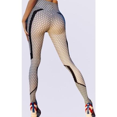 2020 New Quick-drying Leggings Fashion Ankle-Length Legging Fitness Black and white printed honeycomb hip stretch leggings