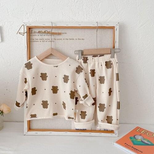 MILANCEL 2021 Autumn Baby Clothes Set Toddler Pajama Set Infant Boys Bear Suit Infant Waffle Sleeper Wear