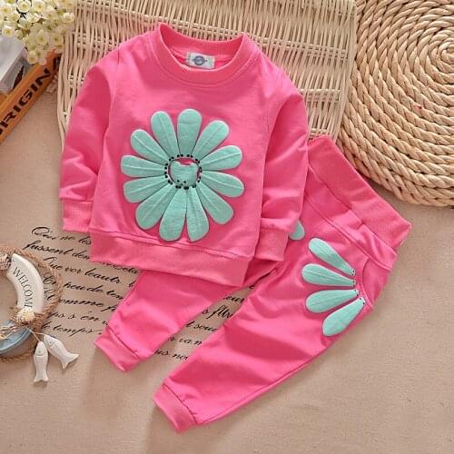 2020 Autumn Cute Infant Baby Girl Clothes Set Long Sleeve Sun Flower Print T-shirt+Pant 2pcs Cotton Cartoon Girls Trousers Suit