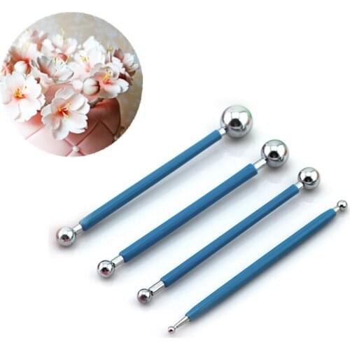 4pcs Stainless Molding Ball Tool Sticks Sugar craft Fondant Cake Decorating Kit Flower Molds Kitchen Dessert Decoration Supplies