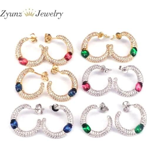 5 Pairs, Gold / Silver Color Women New Color Cubic Zircon CZ Micro Paved Stud Earrings Fashion Geometric Jewelry For Female