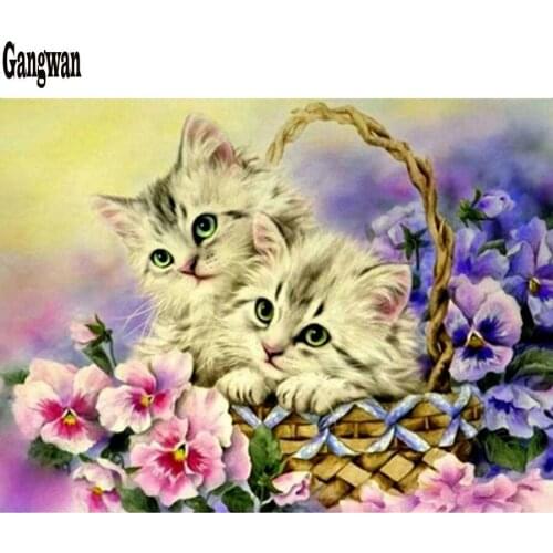 5D DIY Diamond painting cute kittens in basket Full square/Round Diamond embroidery cats Cross Stitch Rhinestone Mosaic decor