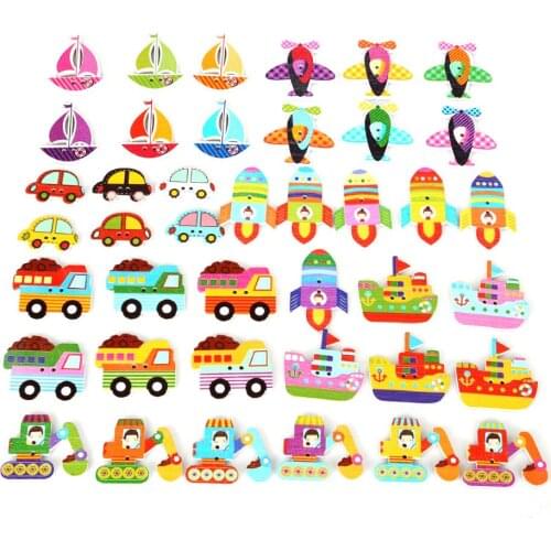 70Pcs Random Mixed Car Wooden Buttons 2 Holes Sewing Buttons Scrapbooking Craft DIY Clothes Accessories