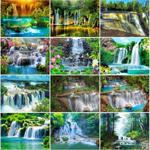 AZQSD Full Square Diamond Embroidery Waterfall Mountain Mosaic Needlework Diamond Painting Landscape Cross Stitch Home Decor
