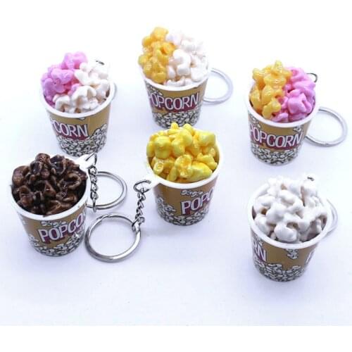 Creative Simulation Popcorn Bucket Keychain Mini Snack Cup Key Ring Pendant Handbag Car Key Holder Bag Pendant Toys For Kid Gift