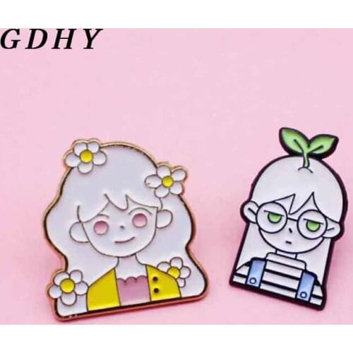 GDHY Brooch Best friend Girl Sisters Badge Glasses flower girl and Smiling girl Enamel Pins Brooches Pins Button Jewelry