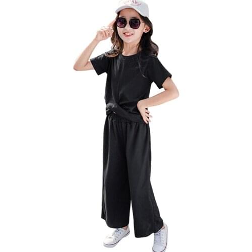 Kids Clothes Girls Solid Tshirt +Pants Costume For Girls Casual Style Girls Sets Clothing Summer Childrens Clothing 6 8 10 12 1