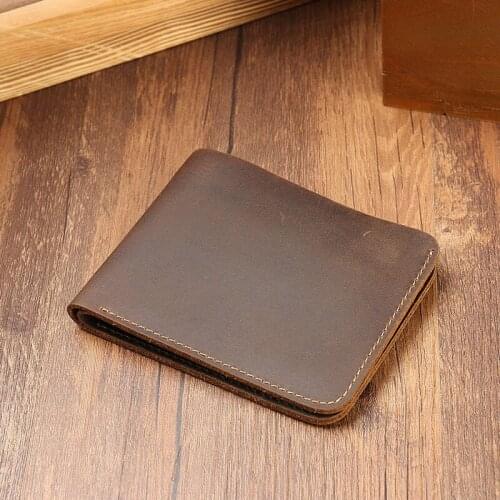 Mens wallet leather horizontal short section first layer cowhide wallet retro casual wallet mens leather wallet card holder