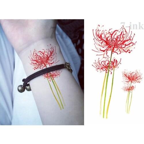 Water Transfer fake tattoo red spider lily flower tatto Waterproof Temporary flash tatoo for woman gril 10.5*6cm