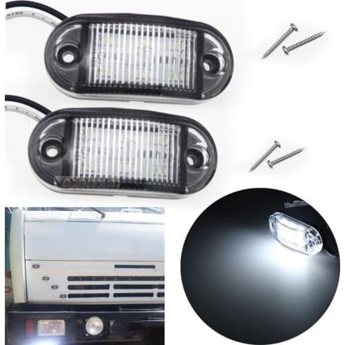 2Pcs 12V / 24V 6LED Side Marker Lights Car External Lights Warning Tail Light Auto Trailer Truck Lorry Lamps White color