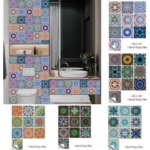 10pcs/set Simulation Tile Floor Wall Sticker Cabinet Kitchen Home Renovation PVC Decor Anti-sputtering Peel & Stick Wall Decals