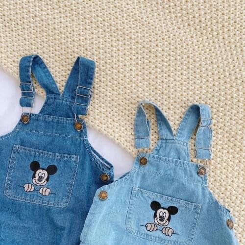 Mickey Mouse Newborn Baby Clothes Summer 2021 Girls Boys Cowboy Childrens Rompers Cartoon Jumpsuit Sling Strap Kids Outfits