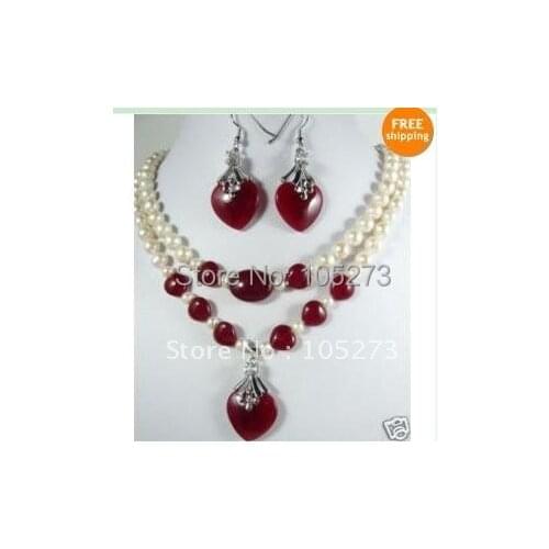 AA 7-8MM White freshwater pearl pendant necklace earring jewelry set womans jewelry free shipping NF08