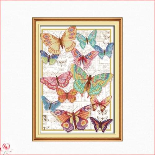 Beautiful Butterfly Printed Cross Stitch Kit 14CT 11CT Canvas Fabric Animal Embroidery Kit DIY Pattern Sewing Set Home Deco