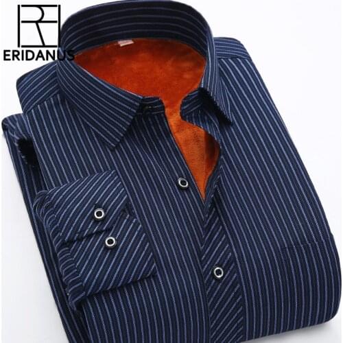 New Autumn Winter Mens Warm Long-sleeved Shirt High Quality Thicken Cotton Striped Casual Men Shirts Brand Clothing M618