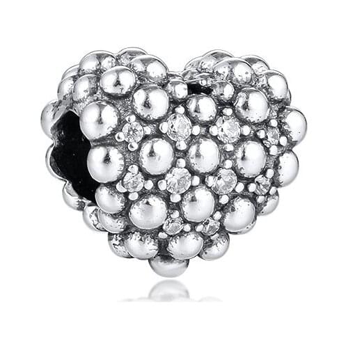 New 2020 Beaded Sparkling Heart Beads for Bracelets & Bangles Women Valentines Day 925 Sterling Silver Beads for Jewelry Making