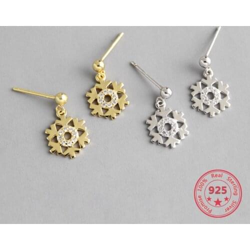 2019 New Arrival Pure 925 Silver European American New Design Concise Gold Zircon Snowflake Stud Earring Student Fine Jewelry