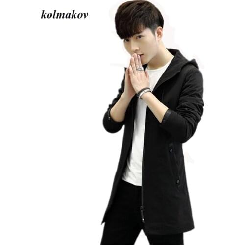 2020 New Arrival Style Men Boutique Trench Coat Fashion Casual Solid Hooded Mens Zippers Slim Trench Coat Dress Plus Size M-5XL
