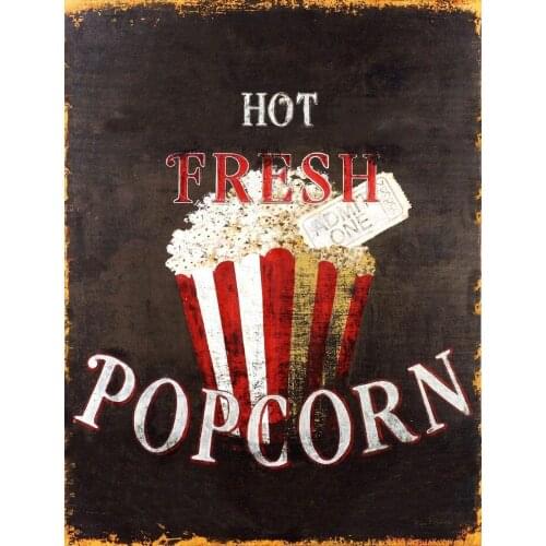 New Tin Sign hot Fresh Popcorn Snack Food Art Deco Garage Wall Decor Retro Wall Decoration