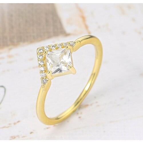 Wedding Rings For Women Simple Geometric Hollow Green CZ Gold Color Retro Princess Wedding Bride jewelry Wholesale R295