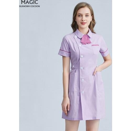 High Quality Beautician clothes white Purple coat spa work clothes beauty salon robe experimental work clothes frosted uniform