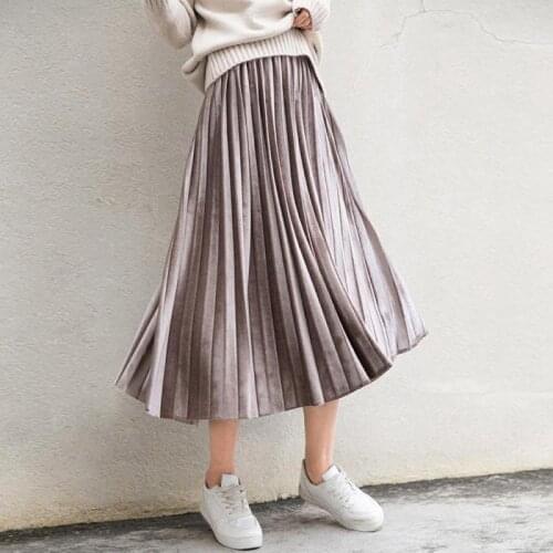 2020 Autumn Skirt New South Korean Style In The Long Section Of Solid Color Velvet Vintage Accordion Pleated Skirt Free Shipping