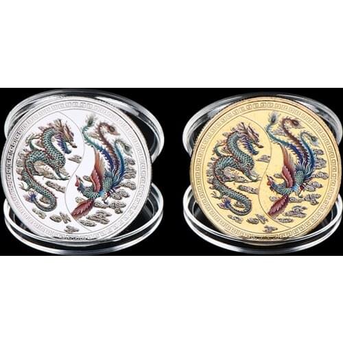 1PC Traditional Chinese Culture Dragon And Phoenix Commemorative Coin Wedding Favors Art Collection YES NO Letter Commemorative