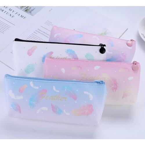 Kawaii Feather Pencil Case High Capacity Pen Bags Leather Material Pencil Bag for Girls Gift School Office Supplies Stationery