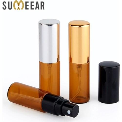 100 pcs/lot 5ml Amber Glass Empty Atomizer Perfume Bottle With Aluminum Cap Refillable Perfume Bottle Vials Travel Bottle