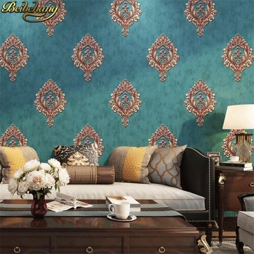 Beibehang European luxury wallpaper living room bedroom home improvement TV background Embossed blue flooring wall paper rolll