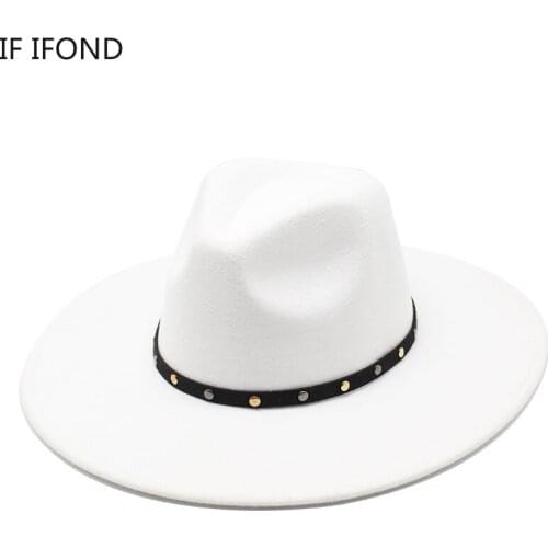 Big Brim 9.5cm Womens Hat With Chain Decor Classic Jazz Men Felt Fedoras Hat Casual Formal Dress Church Hat
