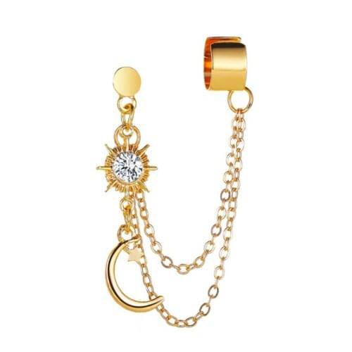 1pc Vintage Ear Bone Tassel Chain Earrings For Women Single Moon Sun Pendientes Ear Cuff Earring Ear Ring Korean Jewelry