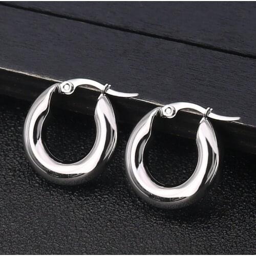 Surgical Steel Gold Tone Women Earrings Gift Fashion Jewelry Stainless Wives Round Thick Hoop 20mm/25mm