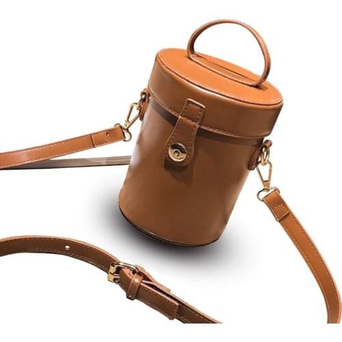 Women Vintage Small Bucket Shoulder Messenger Bags PU Leather Delicate Hardware Casual Style Daily Party Ladies Handbag 2