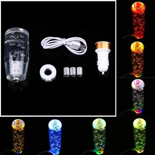 Universal LED Light RGB Shift Knob Stick Crystal Transparent Bubble Gear Shifter 10cm/15cm/20cm/30cm Multicolor Gradient