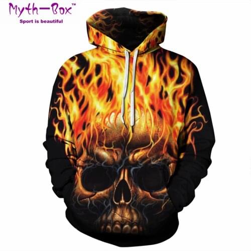 Women/Men Hoodie Sweatshirt Long Sleeve Sport Hoodies Women Fire Skull Print Hip Hop Sportwear Gym Hooded Sweater Loose Pullover