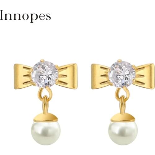 Innopes Fashion Butterfly Stud Earring Zircon pearl Stud Earrings Fringe Earrings Women Tragus Cartilage Piercing Jewelry Hot